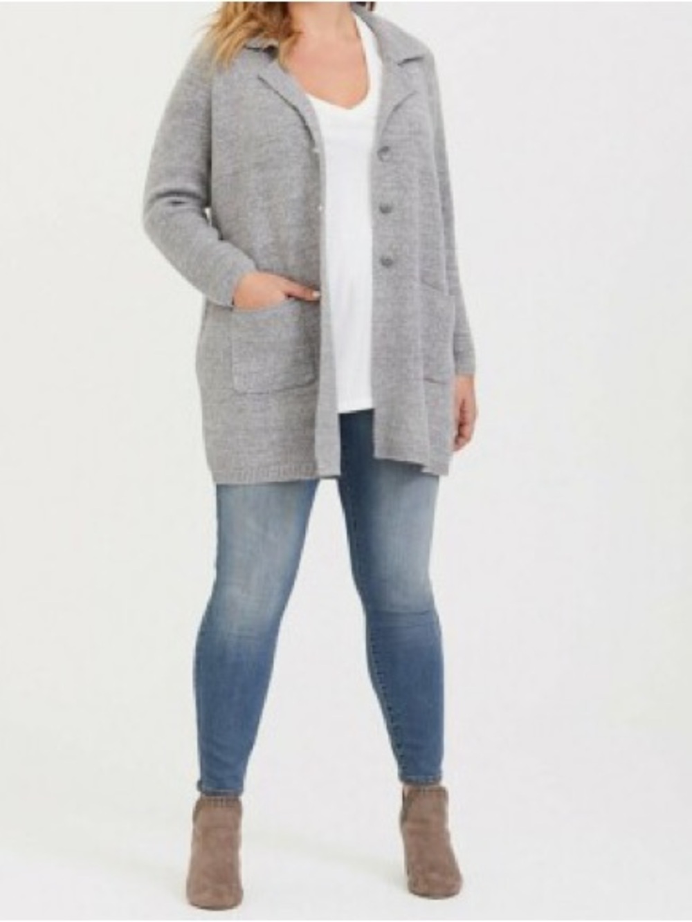 TORRID 3X(22-24) Light Gray Button-Front Coatigan